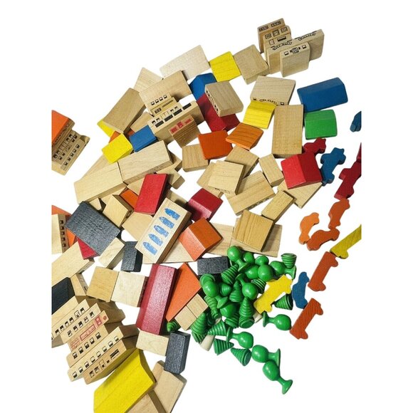 Playskool Village Bag Wooden Block 150 Piece Hotel Railroad Train Town Vintage - Picture 3 of 16